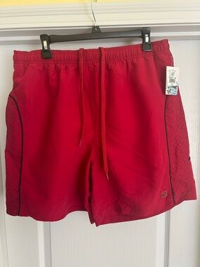 Men's Red Athletic Drawstring Swim Shorts